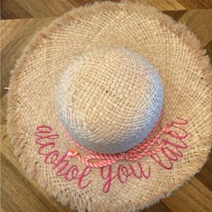 Straw Sun Hat with Pink Embroidery